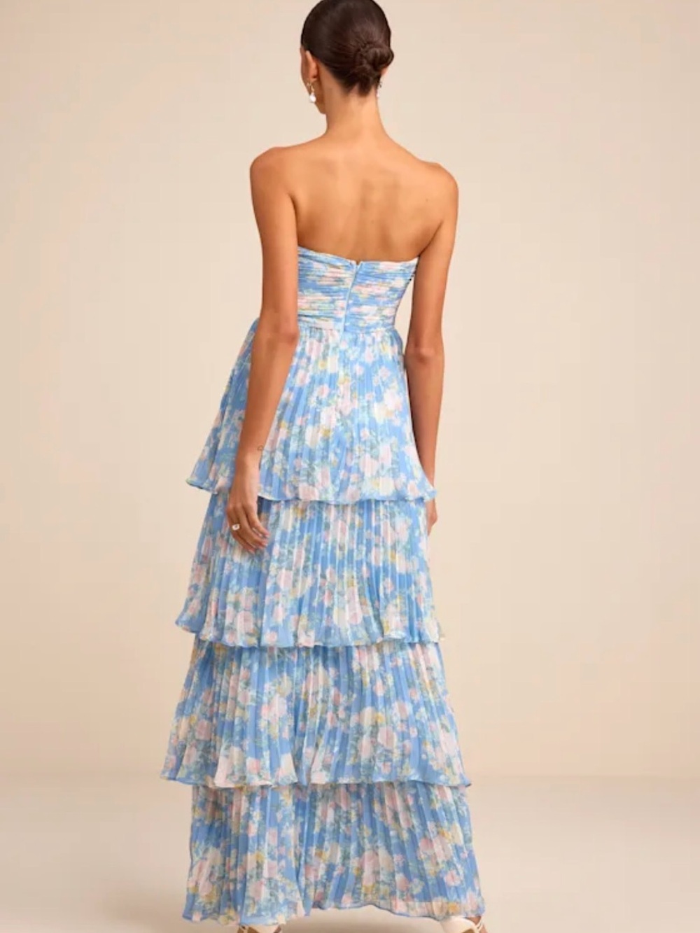 Lulu's Seriously Sensational Blue Floral Strapless Tiered Maxi Dress - Picture 7 of 8